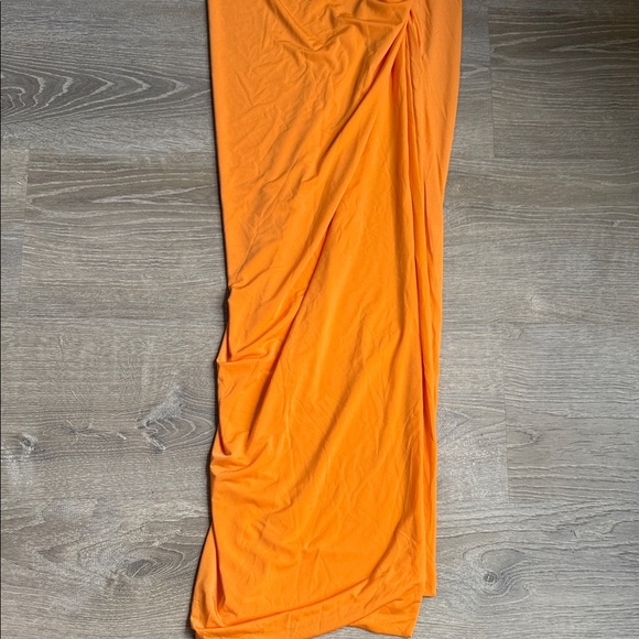 NEW Meshki Jemma Draped Slinky Maxi Dress - Orange Sorbet Medium - Picture 2 of 10
